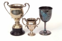 Mixed Lot: hallmarked silver and presentation inscribed two-handled trophy cup, weight approx 80gms,