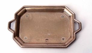 Elizabeth II child's two-handled tea tray of rectangular form with canted corners and integral