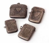 Mixed Lot: four various hallmarked silver vesta cases, each of rectangular form with hinged and