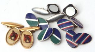 Mixed Lot: five pairs of vintage cuff links, two enamel pairs, onyx and mother of pearl pair,