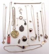 Mixed Lot: mainly white metal jewellery to include a lapis lazuli set necklace, pendants, chains,