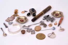 Box of miscellaneous costume jewellery to include an antique back and front oval locket, paste