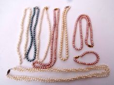 Mixed Lot: freshwater pearl necklace and bracelet, together with six other simulated pearl necklaces