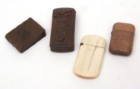 Mixed Lot: four various vesta cases including one ivory, two wooden and one plastic examples (4)