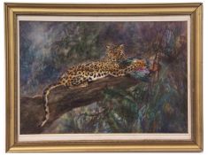 AR CUTHBERT EDWARD SWAN (1870-1931) Leopard and Bird of Paradise watercolour, signed lower right