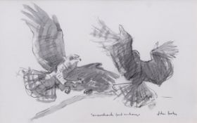 AR JOHN BUSBY, SWLA (born 1929) "Sparrowhawk Food Exchange" pen, ink and wash, signed and