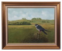 AR EDWARD RIPLEY (20TH CENTURY) "Hobby at Wittenham Clumps" oil on board, signed and dated 91