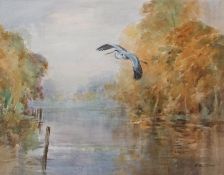 AR ROLAND GREEN (1896-1972) Heron in flight watercolour, signed lower right 36 x 47cms