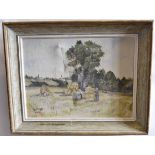 Louis Ferrari, signed and dated 4/7/56, oil on canvas, French hay field with workers, 45 x 60cms