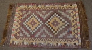 Small Kelim prayer rug, two lozenges to centre, mainly pale purple field, 114 x 72cms