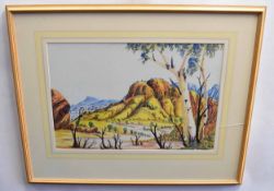 Gloria Pannka, (Albert Namatjira's Grand-daughter), watercolour, Australian landscape, 35 x 50cms
