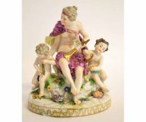 Rudelstadt Continental porcelain group of two cherubs and a lady musician (a/f)