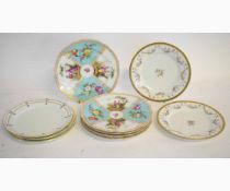 Group of five Dresden Augustus Rex designed plates with a split quartered design of a turquoise