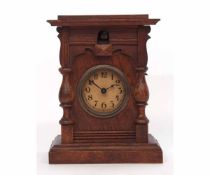 Unusual early 20th century cuckoo clock, plinth shaped case with overhanging cornice and half