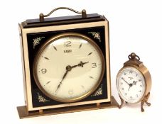 Mixed Lot: Smith's 8-day timepiece with lacquered brass and composite square section case with carry