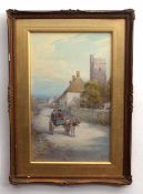 W Sands, signed watercolour, "Clovelly", 49 x 24cms, together with one further watercolour (2)