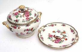 Large serving tureen and stand in a floral and pheasant design by F W & Co with a Wealdenware