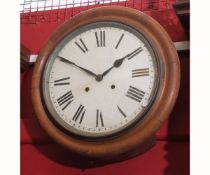 Early 20th century oak cased dial wall clock, the moulded and sectioned surround to a spun brass