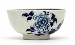 Lowestoft slop bowl decorated in blue and white with root pattern within a hatched border, 10cms