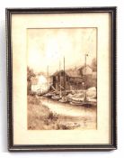 A Kingston Rudd, initialled group of three pen and ink drawings, Norwich views, together with a