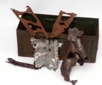 Mixed Lot: 1942 British issue steel ammunition crate containing a quantity of aircraft fragments,