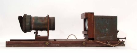 Late 19th/early 20th century mahogany cased electric Magic Lantern slide projector, the