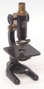 Early 20th century black finished and lacquered brass monocular microscope, C Baker - London, 12698,