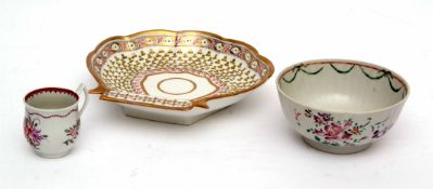 Chinese porcelain slop bowl together with a Worcester bell shaped cup with Tau handle and a