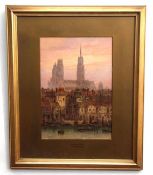 Leonard Lewis, signed and indistinctly dated watercolour, Rouen Quay, 36 x 25cms