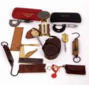 Mixed Lot: WWI period stitched leather compass case, marked with a Government broad arrow, LF&Co