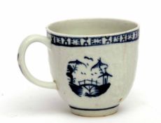 Lowestoft Hughes pattern coffee cup with cell diaper type border and typical Chinese island