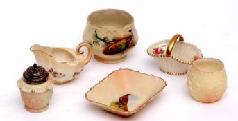 Collection of Worcester late 19th/early 20th century blush ground wares comprising a miniature