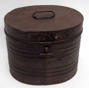 Vintage tin hat box of typical oval form with swing handle, 34cms wide