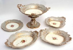 Quantity of shell shaped dessert dishes and serving dishes with a tazza, mid-19th century English