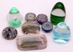Group of Caithness and other factory paperweights including a possible Baccarat example (9)