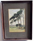 Miller Smith, RBA, signed watercolour, Shepherd and sheep in landscape, 24 x 16cms