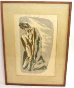 Hans Feibusch, lithograph, Kneeling man, 46 x 28cms