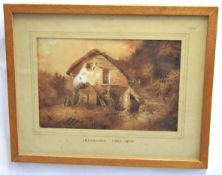 Attributed to John Berney Ladbrooke, watercolour, Figures by a farmstead, 20 x 30cms