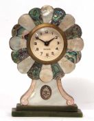 Early 20th century German mother of pearl, abalone mounted timepiece, Mercedes, the shaped