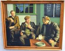 George Taylor, signed and dated 92, oil on board, "Darts, what's the score", 72 x 90cms