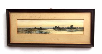 Fraser Gordon Fraser, signed watercolour, Fenland scene, 11 x 54cms