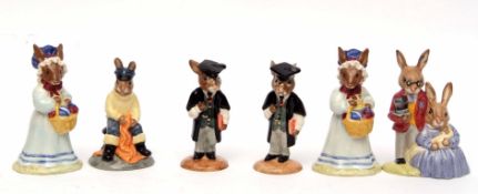 Collection of six Bunnikins figures including Father, Mother and Victoria Bunnikins and Mrs