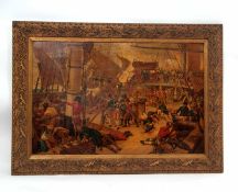 Two framed coloured prints, one depicting 19th century Cavalry and Infantry skirmish, the other