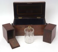 19th century mahogany tea caddy of rectangular form, altered interior with two lidded boxes and