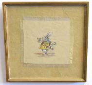 Unsigned group of three watercolours on silk, Characters from Alice in Wonderland, assorted sizes (
