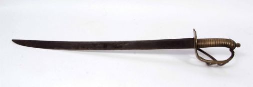 Early 19th century brass handled short sword with single edged blade and single fuller to a brass