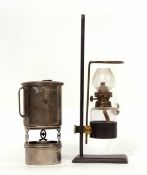 Mixed Lot: late 19th/early 20th century steel and brass adjustable spirit lamp together with a