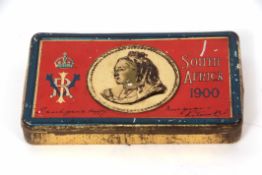 Boer War period Victorian New Year tin, South Africa 1900, decorated with an embossed portrait of