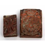 Two vintage copper printing blocks, 8 and 6cms long