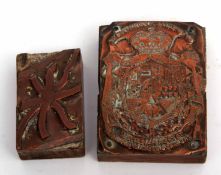 Two vintage copper printing blocks, 8 and 6cms long